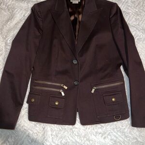 Michael Kors Dark Brown Blazer with Zipper Accents